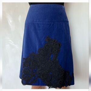ELEVENSES by Anthropologie Blue Suede Midi Skirt with Black lace Size 4
